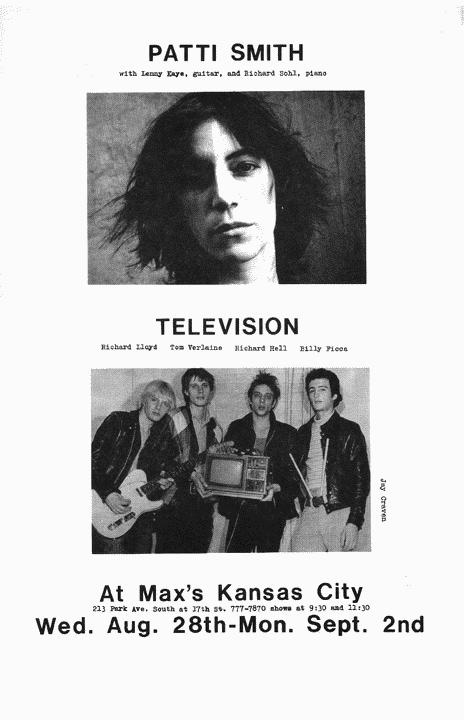 poster: Patti Smith and Television at Max's 1974