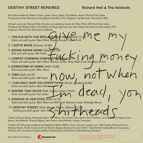 back cover of deluxe DESTINY STREET REPAIRED