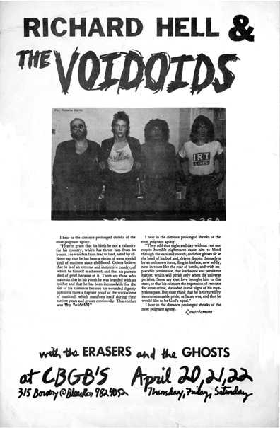 Richard Hell and the Voidoids poster from 1978. 
Worth waiting for.